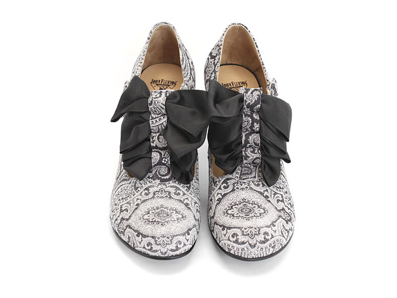 Caravaggio Grey Paisley Double T-Strap Heels with Bows