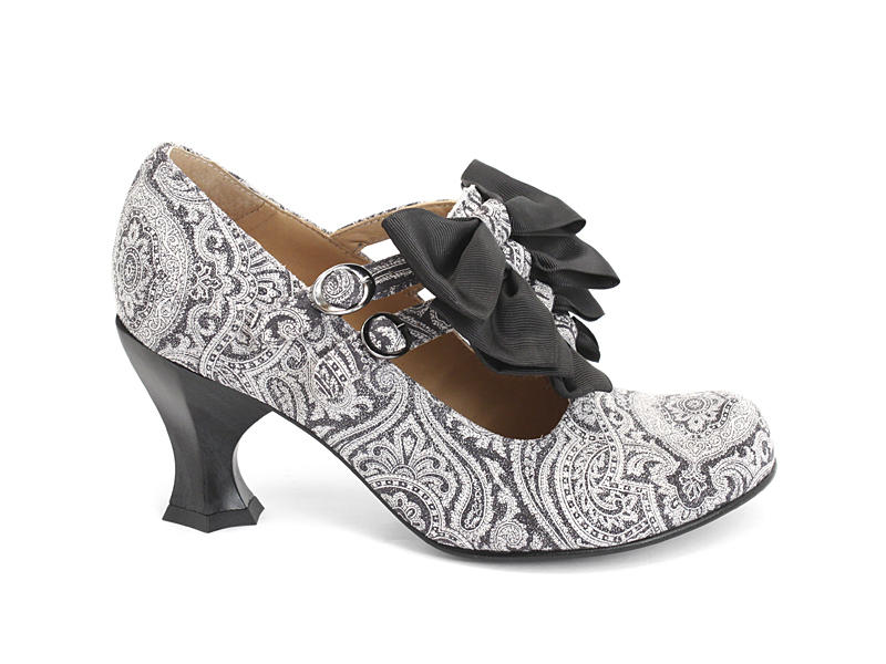 Caravaggio Style cachemire gris Double T-Strap Heels with Bows