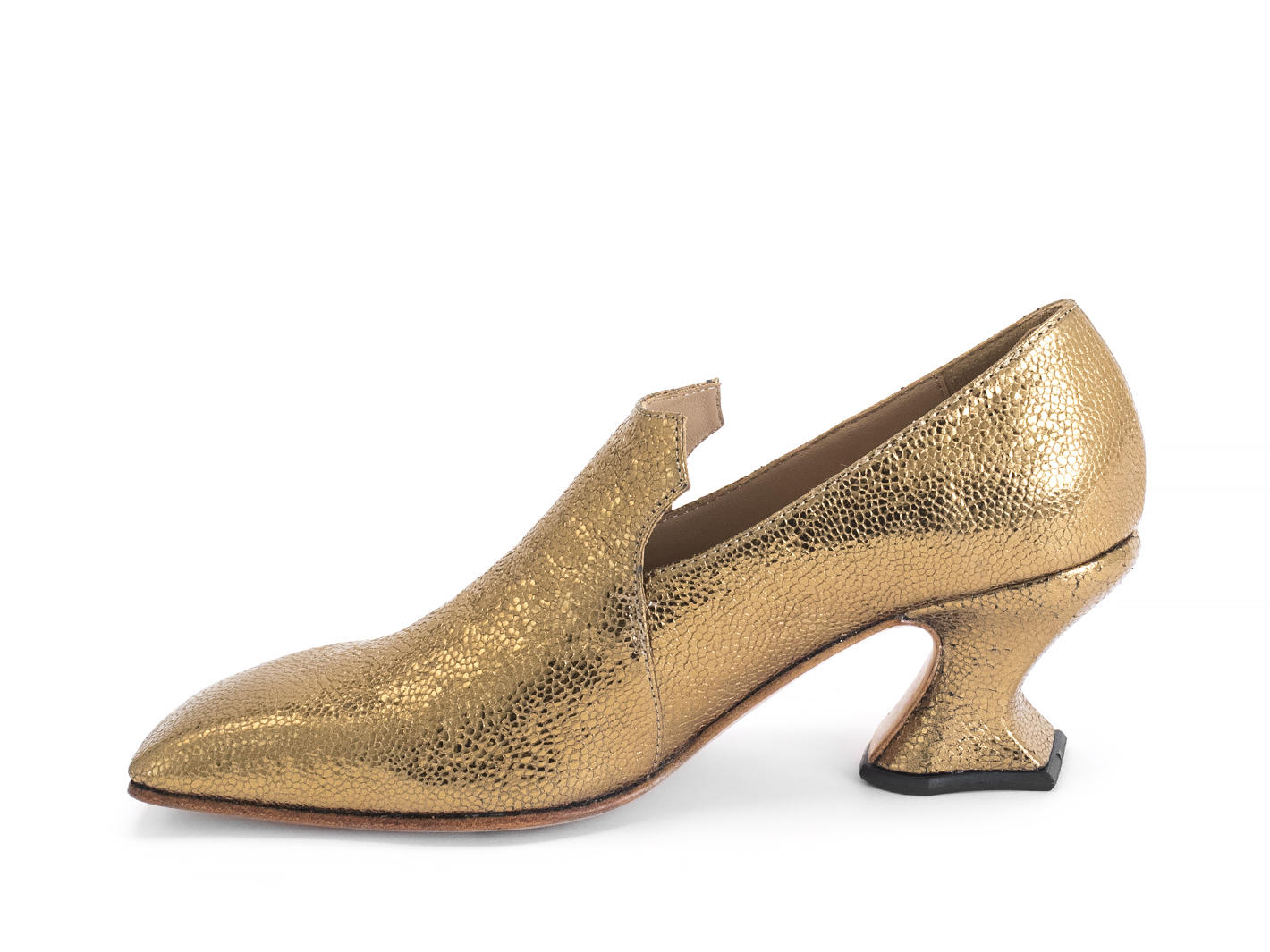 Cardinal Gold Square-Toe Loafer Heels: Profile inside
