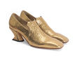Cardinal Gold Square-Toe Loafer Heels: Quarter view