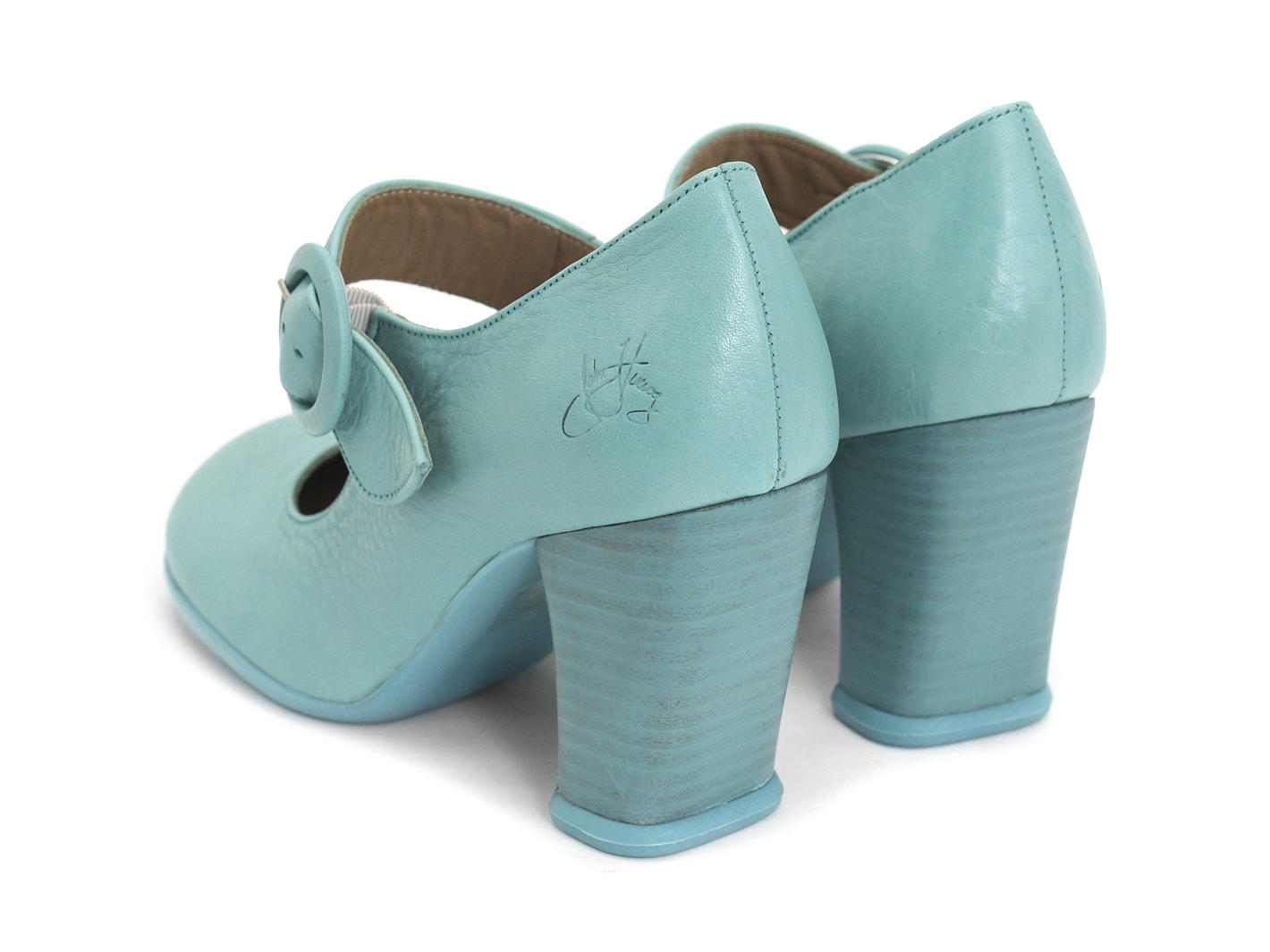 Carey Turquoise Pebbled Leather Mary Jane Heel