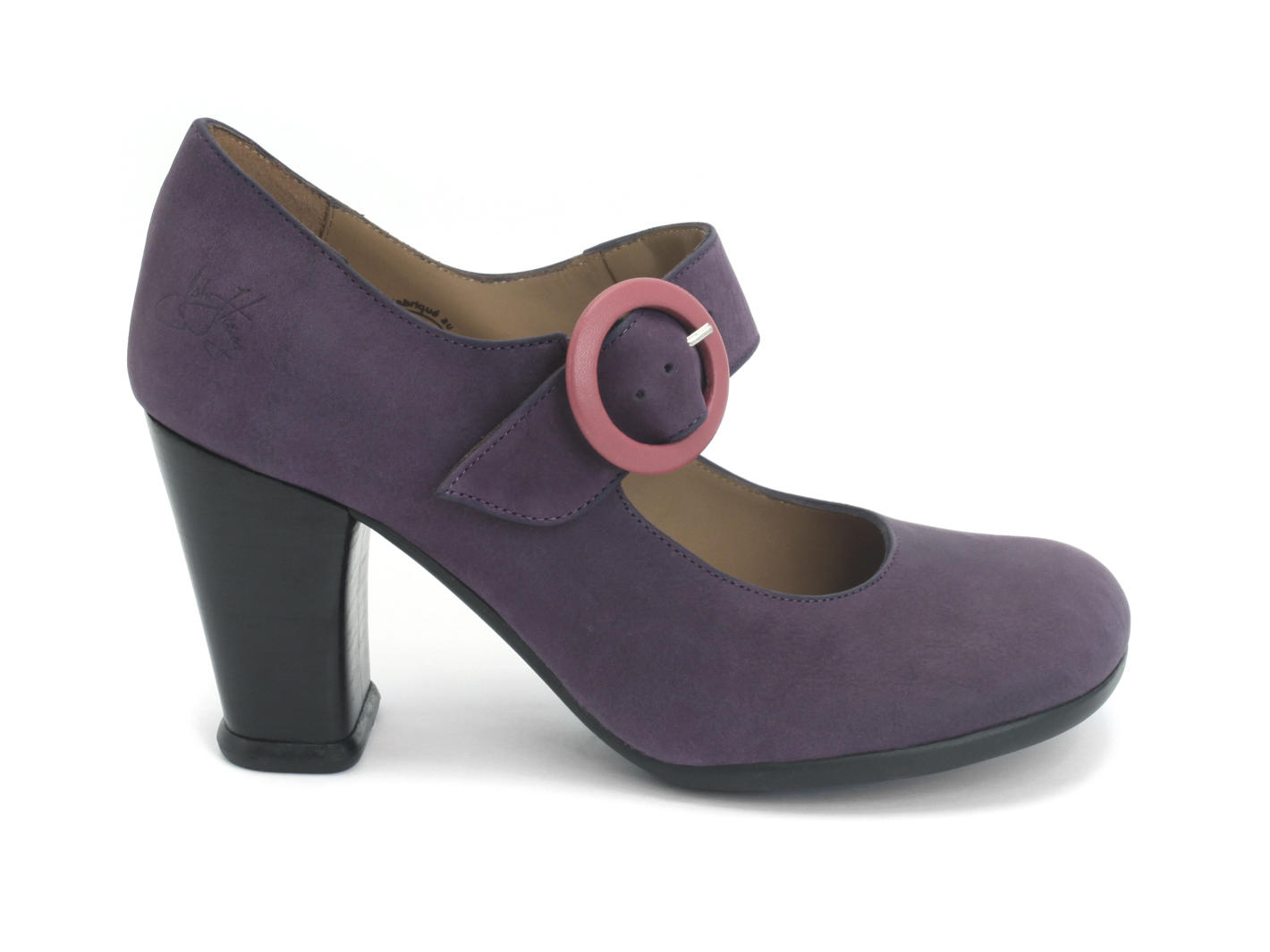 Carey Violet Pebbled Leather Mary Jane Heel: Profile outside