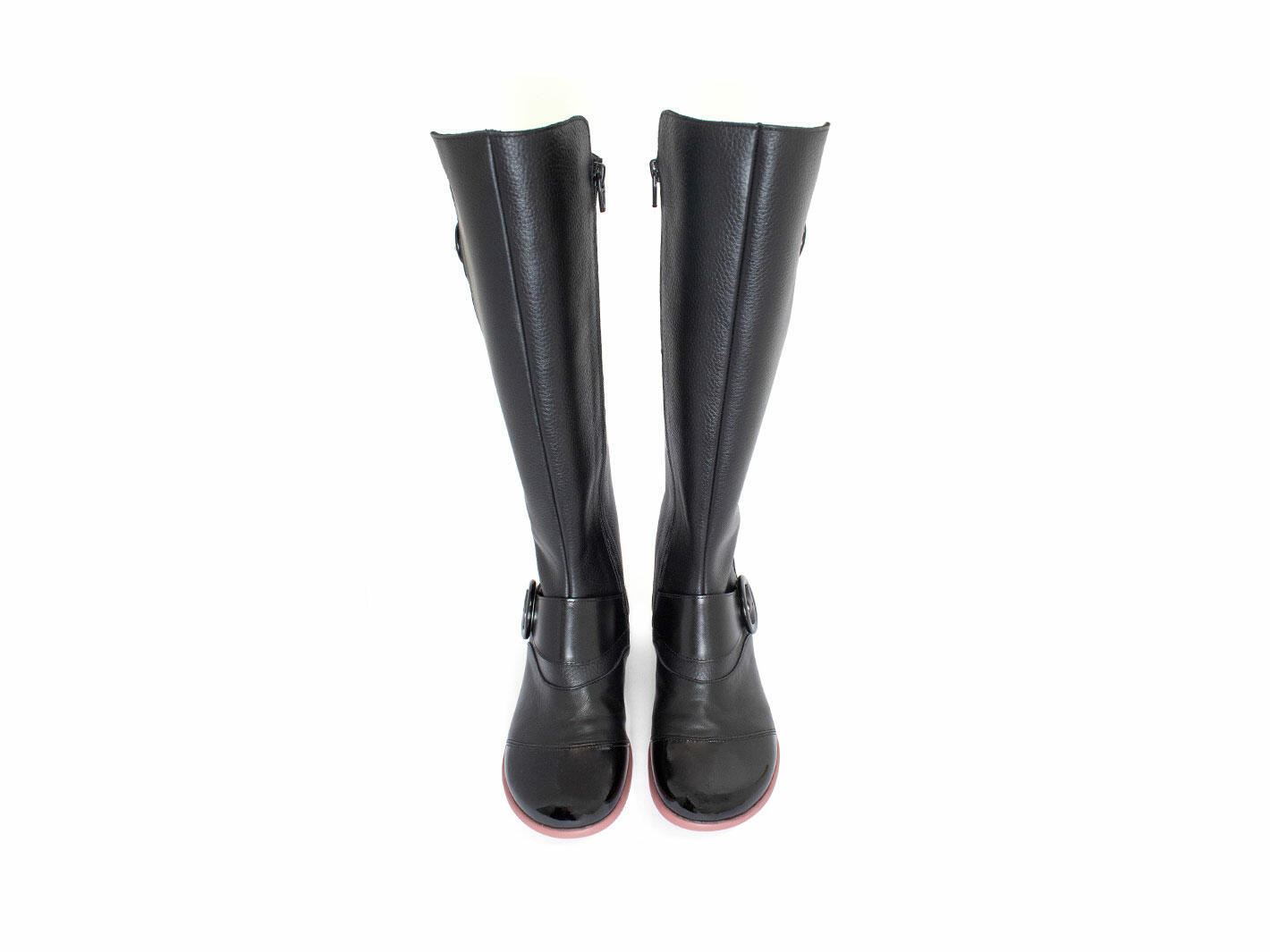 Carol Black Tall Zip-Up Boots with Buckles: Front