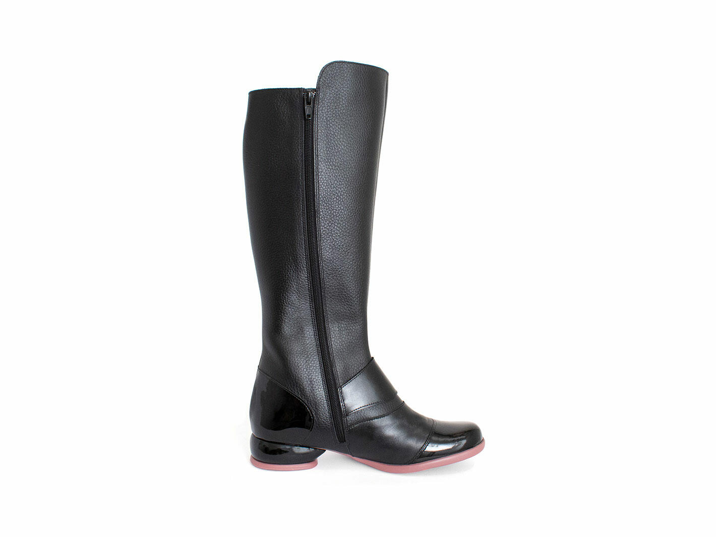 Carol Black Tall Zip-Up Boots with Buckles: Profile inside