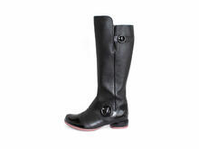 Carol Black Tall Zip-Up Boots with Buckles: Profile outside