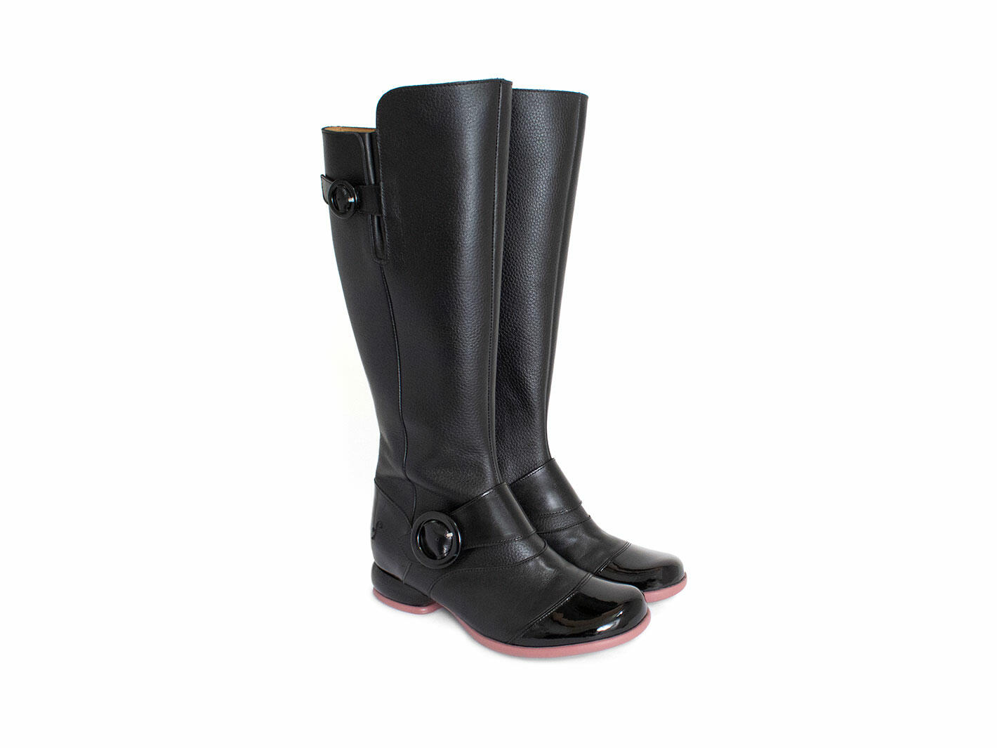 Carol Black Tall Zip-Up Boots with Buckles: Quarter view