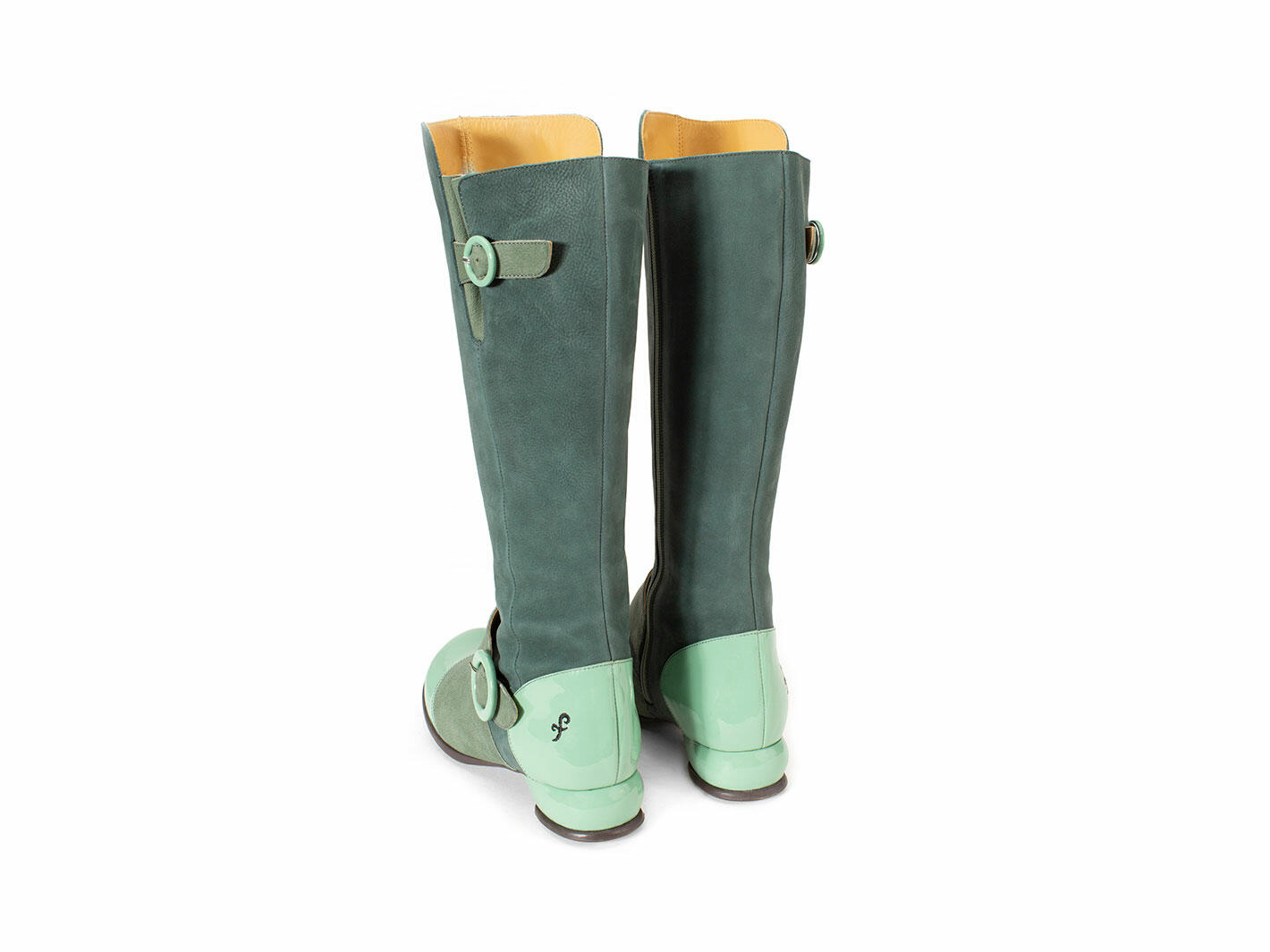 Carol Green Tall Zip-Up Boots with Buckles: Back