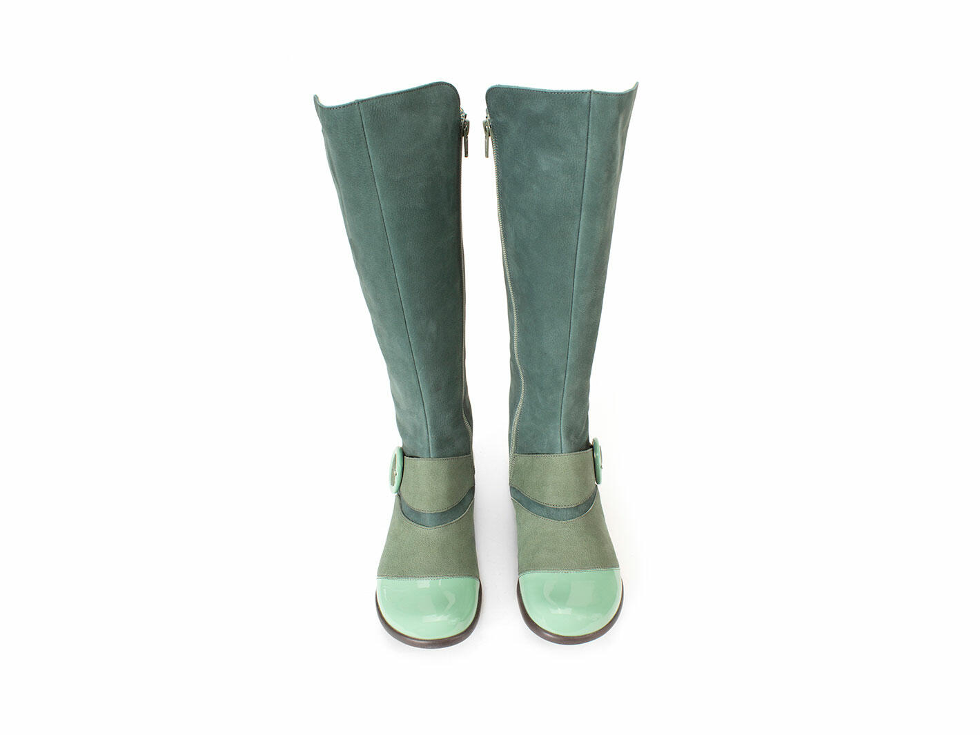 Carol Green Tall Zip-Up Boots with Buckles: Front