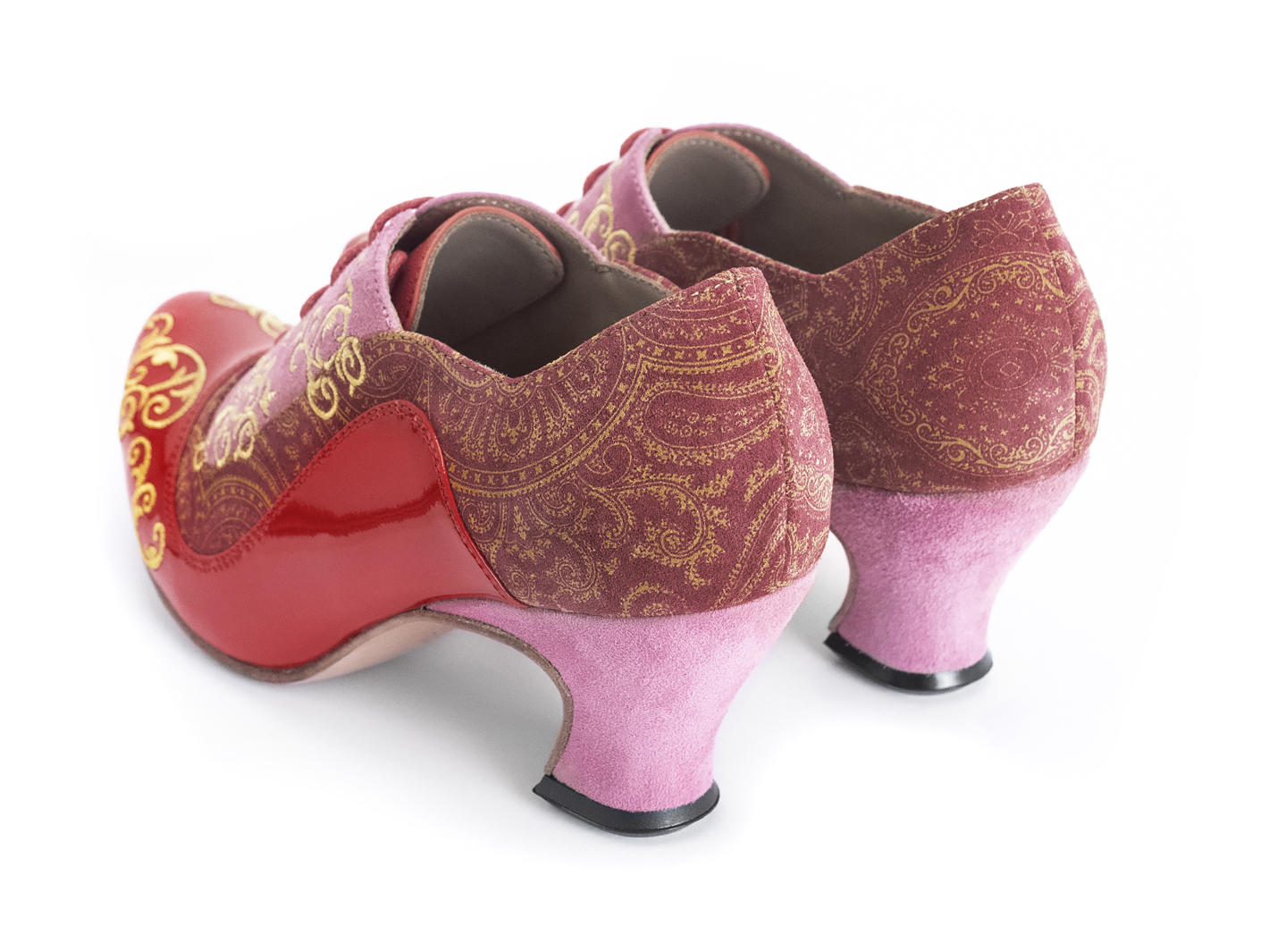 Champey Red Paisley Lace-up heel with embroidery: Back