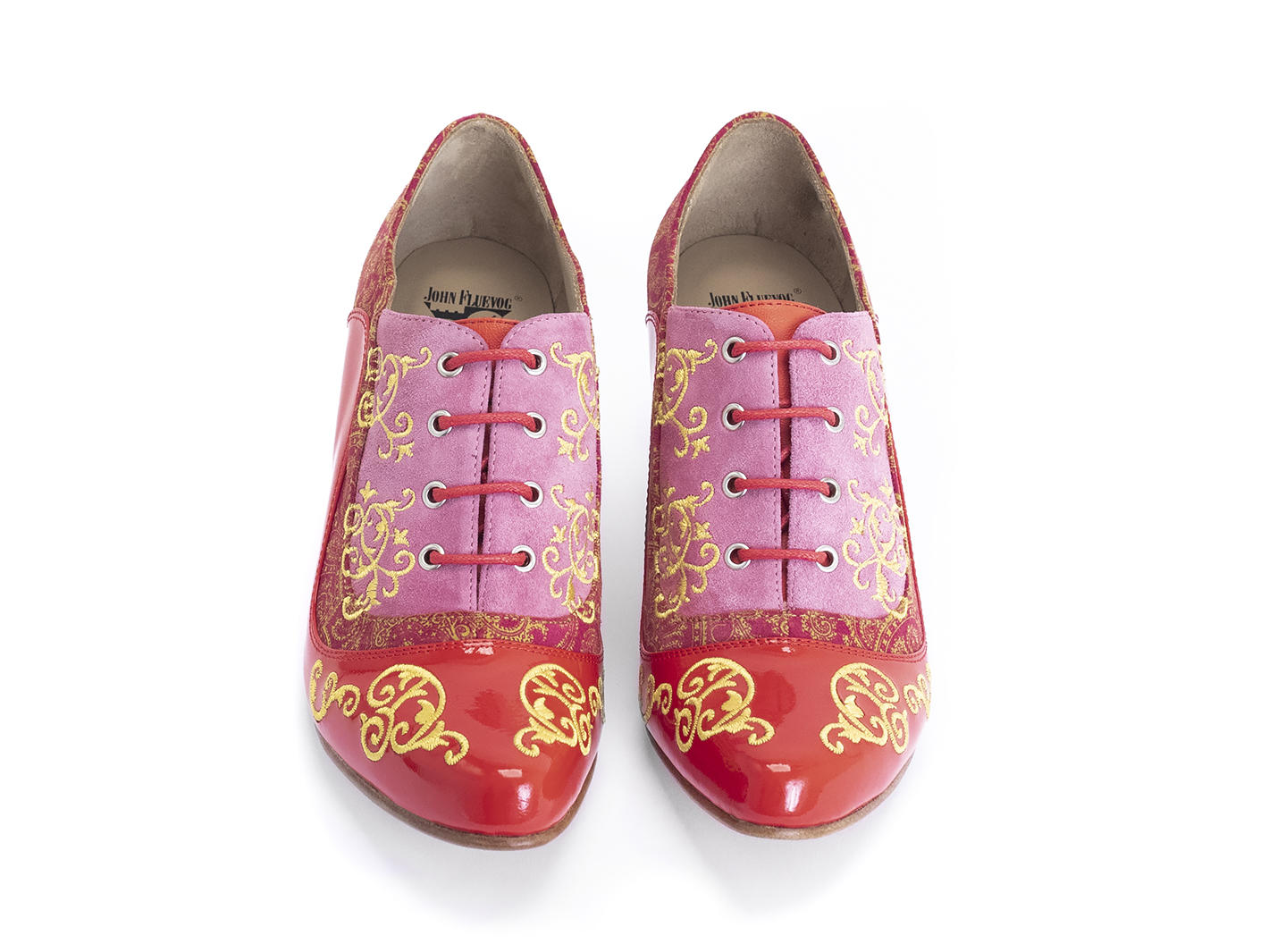 Champey Red Paisley Lace-up heel with embroidery: Front