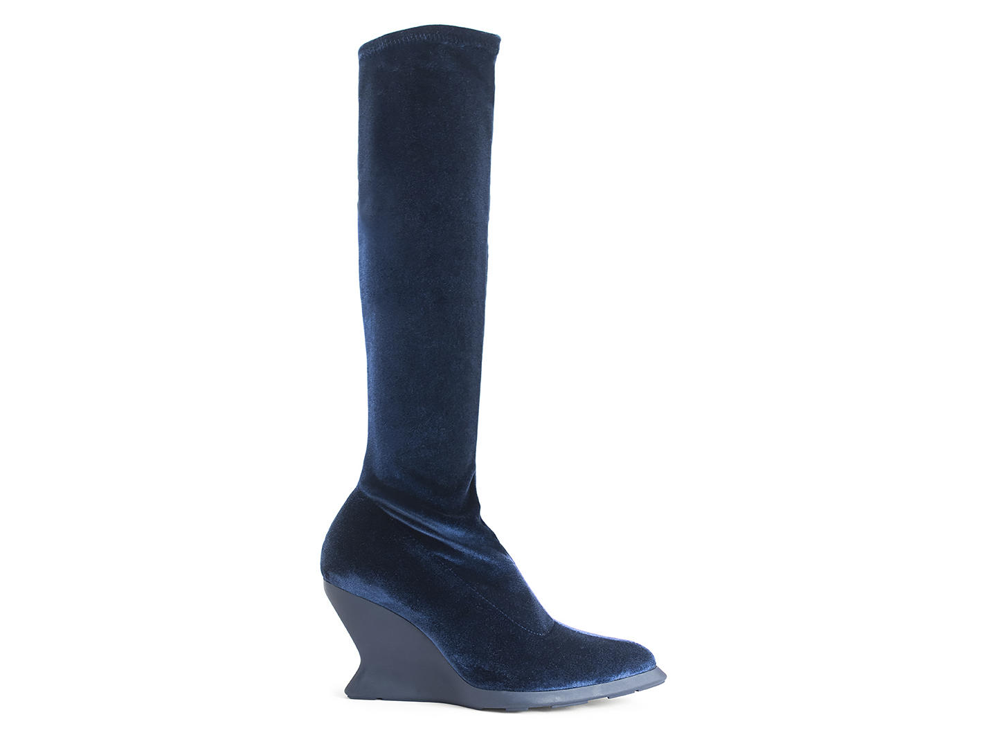 Chatterbox Blue Velvet knee-high boot: Profile outside