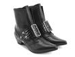 Cheryl Black Buckled boot with crocodile emboss: Quarter view