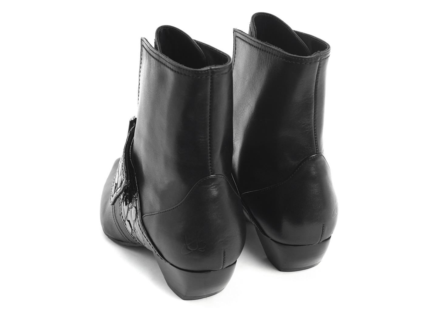 Cheryl Noir Buckled boot with crocodile emboss: Back