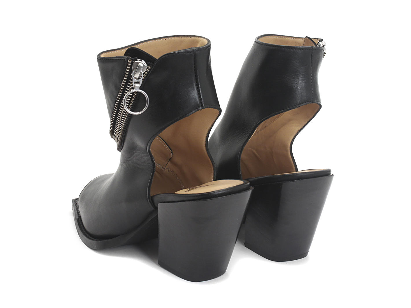 City Spiral Black Open Toe Zip-Up Bootie: Back