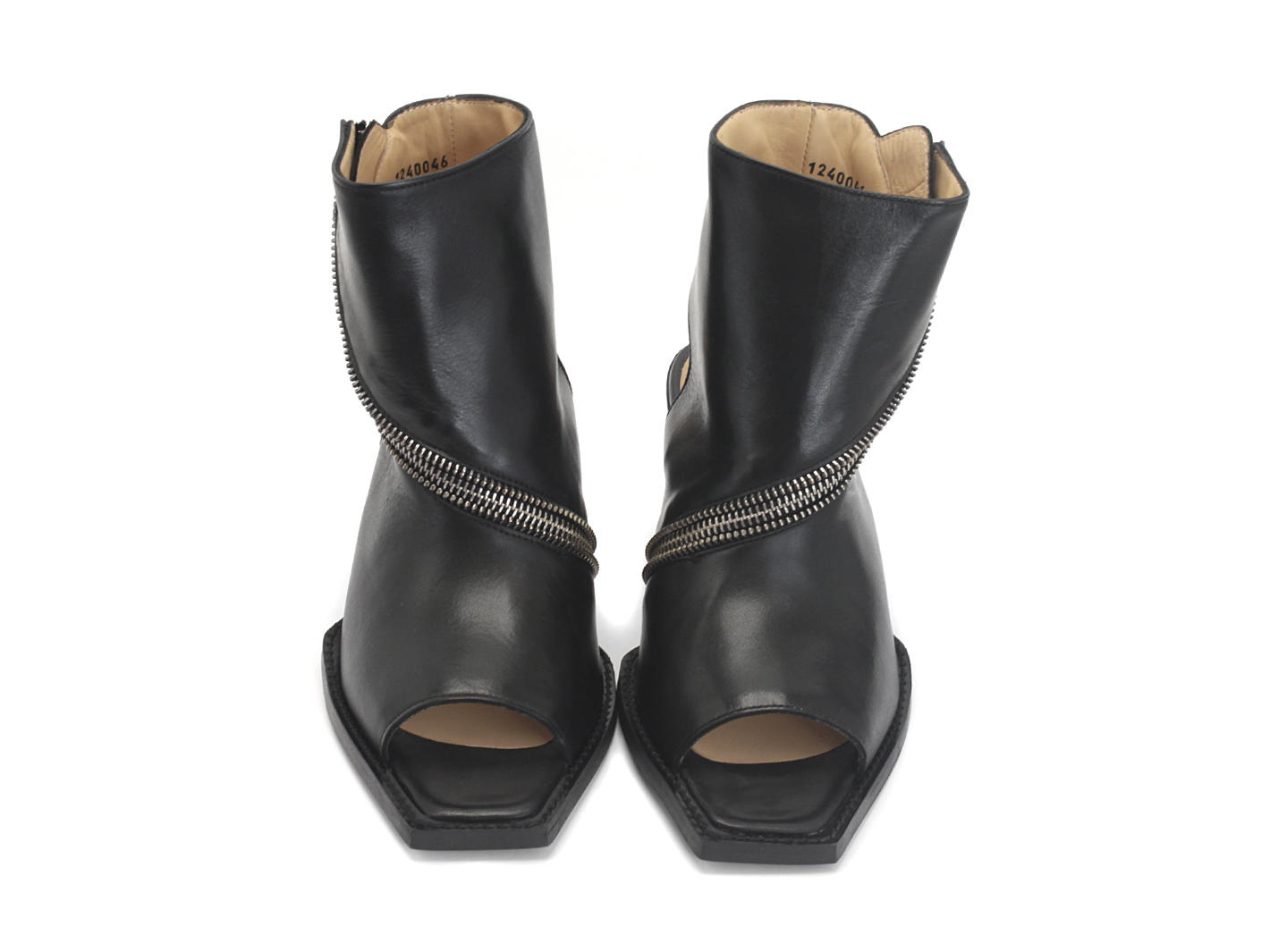 City Spiral Black Open Toe Zip-Up Bootie: Front