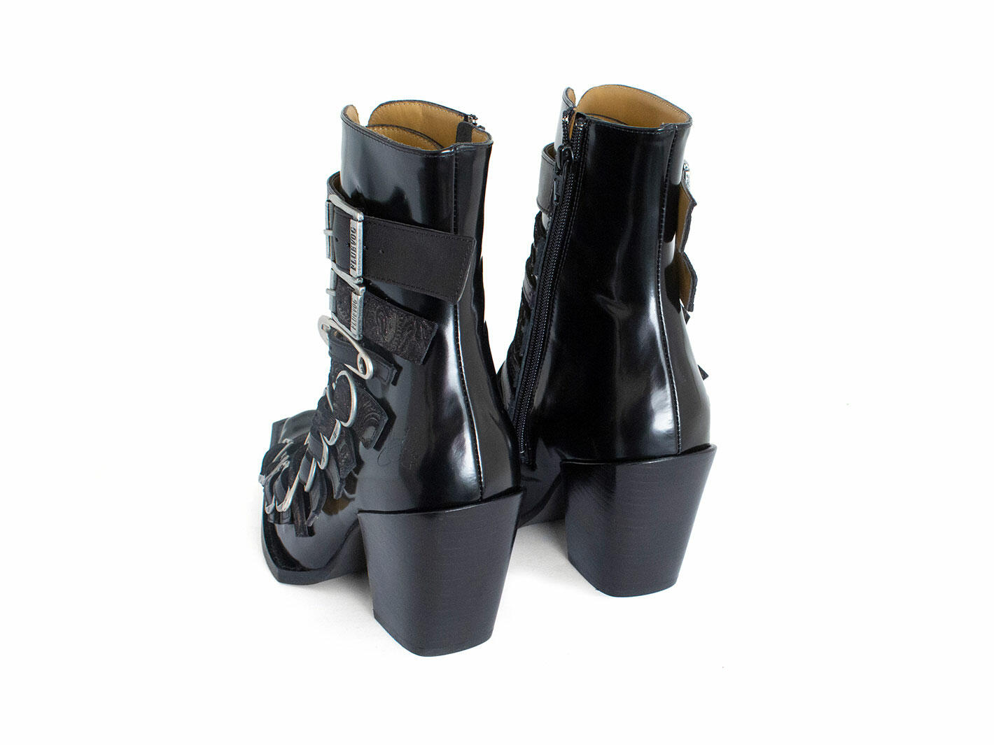 Conceptual Cookie Black Zip-Up Ankle Boots with Buckles: Back