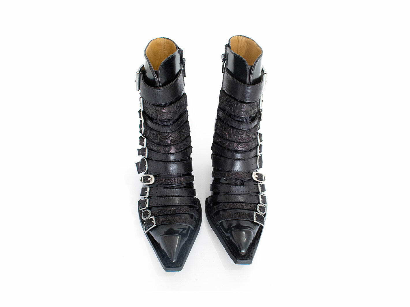 Conceptual Cookie Black Zip-Up Ankle Boots with Buckles: Front