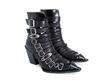 Conceptual Cookie Black Zip-Up Ankle Boots with Buckles: Quarter view