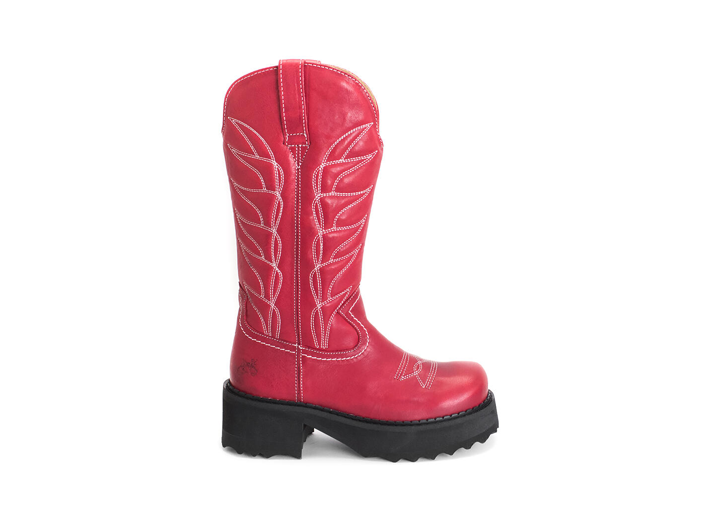 Cowboy High Red Platform Cowboy Boots: Profile outside