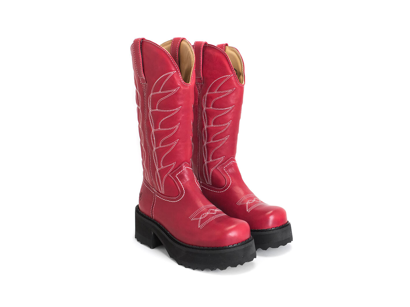 Cowboy High Rouge Botte western à plateforme: Quarter view