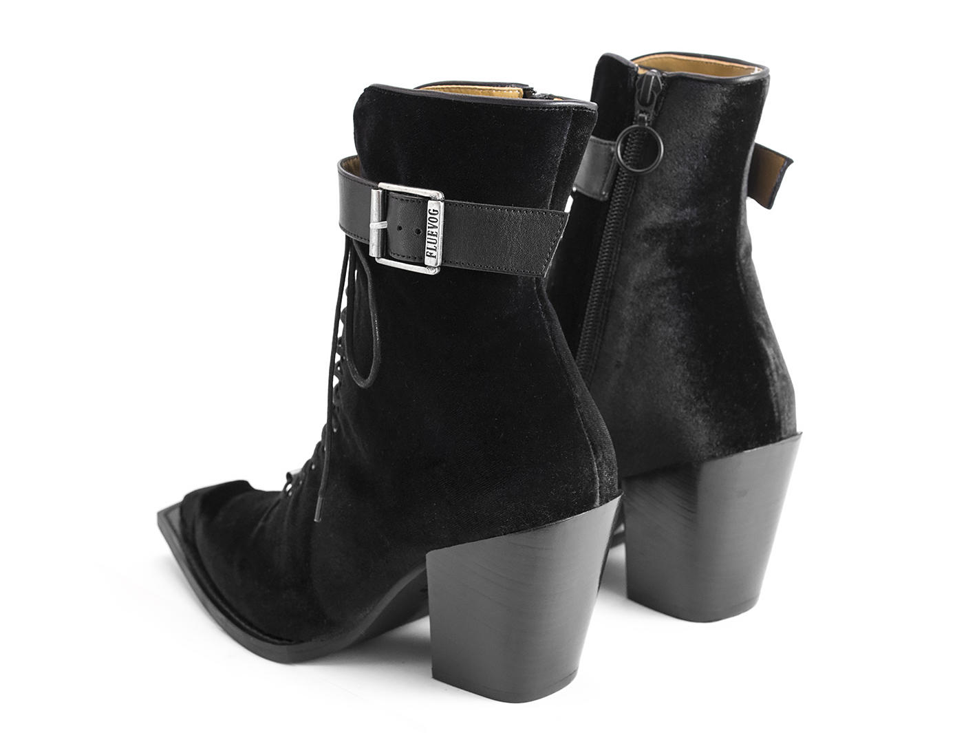 Cubist Cupcake Black Velvet Lace-Up Ankle Boots with a Buckle: Back