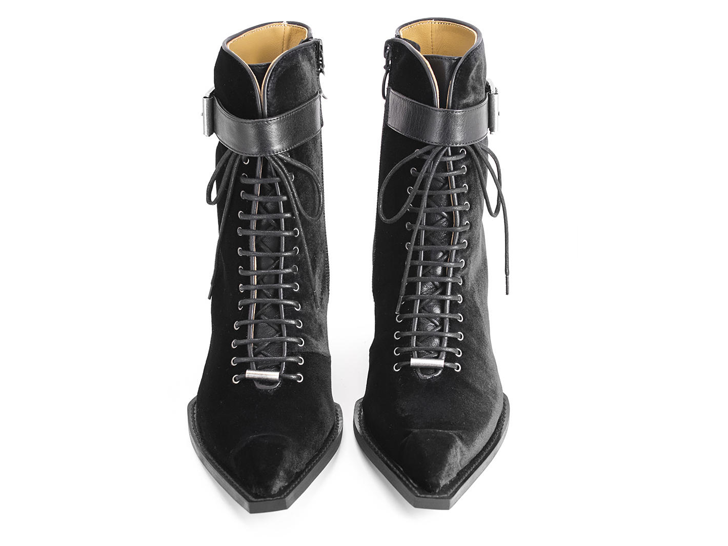 Cubist Cupcake Black Velvet Lace-Up Ankle Boots with a Buckle: Front
