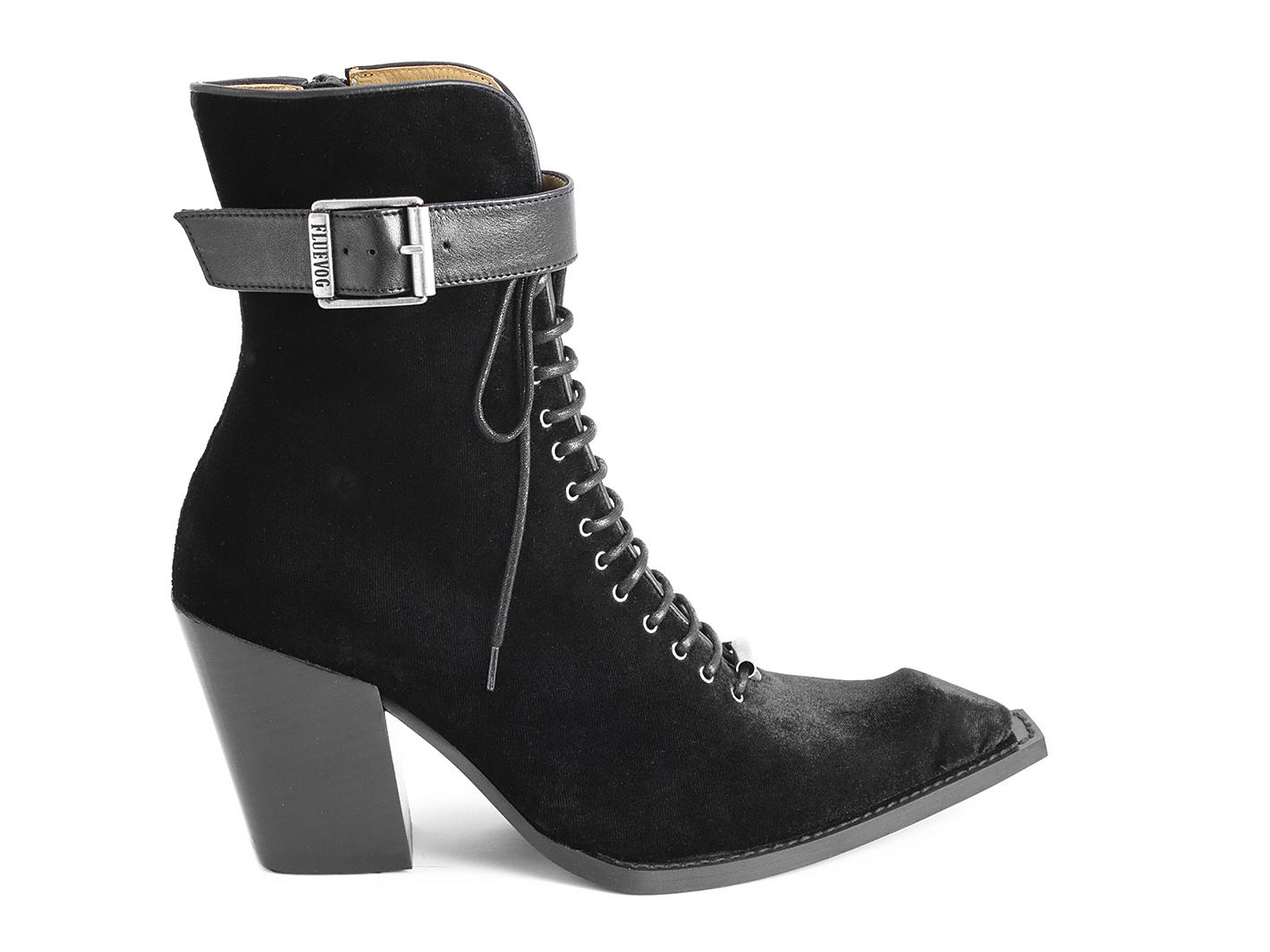 Cubist Cupcake Black Velvet Lace-Up Ankle Boots with a Buckle: Profile outside