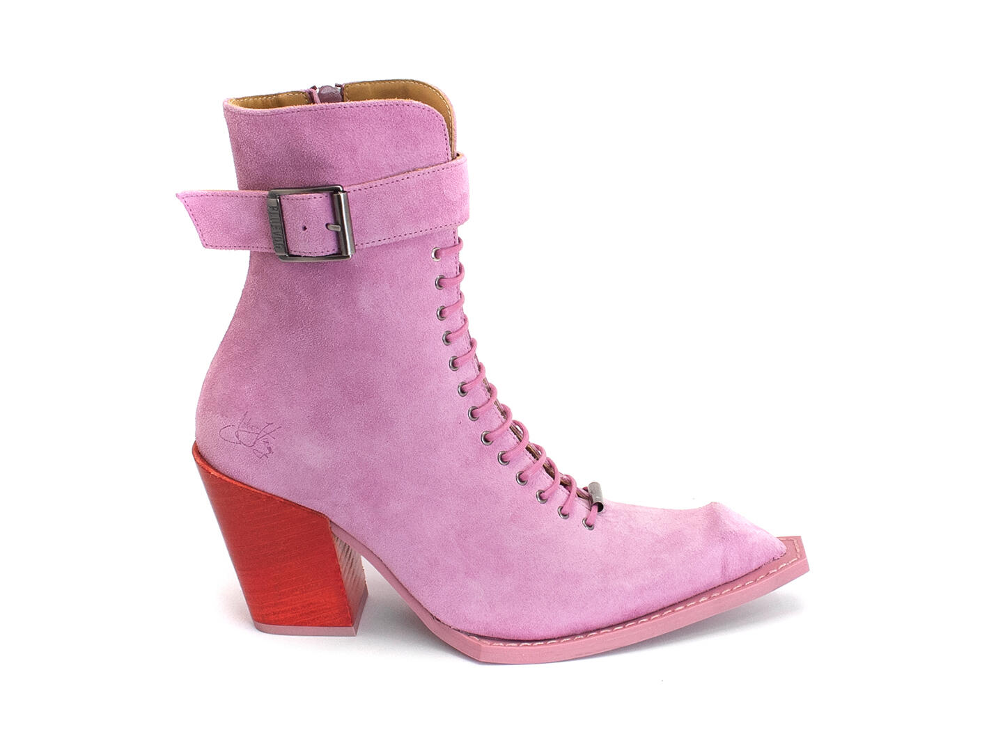 Cubist Cupcake Pink/Orange Lace-Up Ankle Boots with a Buckle: Profile outside
