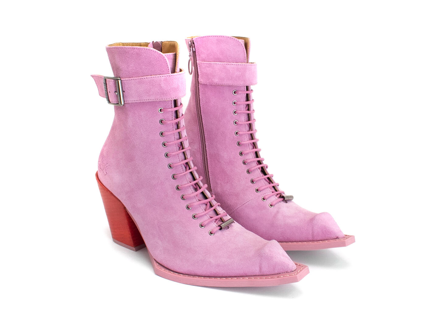 Cubist Cupcake Pink/Orange Lace-Up Ankle Boots with a Buckle: Quarter view