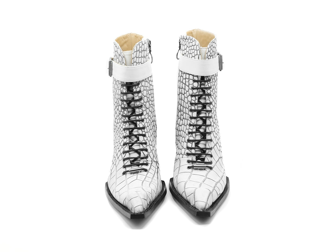 Cubist Cupcake White Croc Lace-Up Ankle Boots with a Buckle: Front