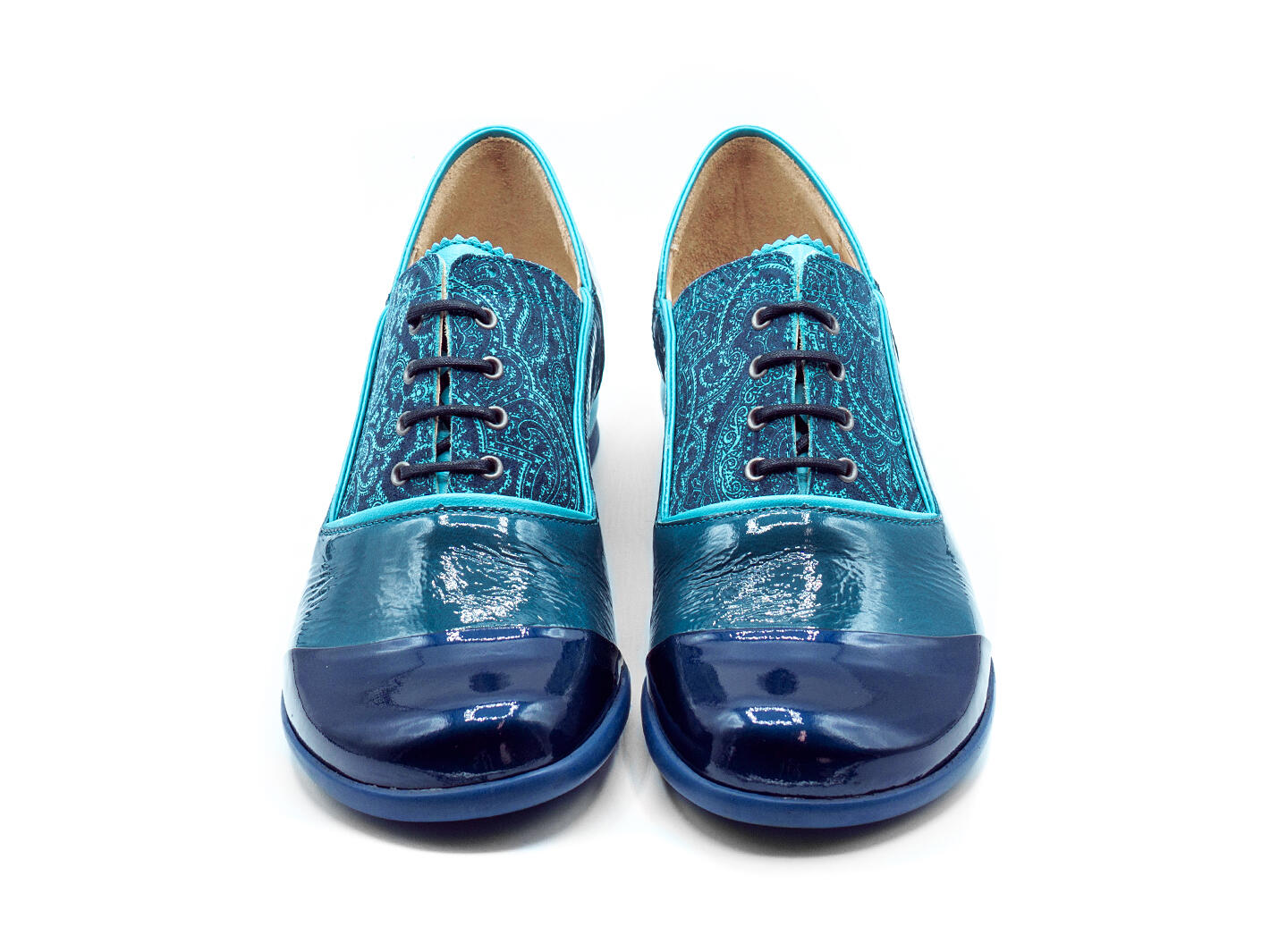 Darby Bleu/Paisley Chaussure lacée avec passepoil: Front