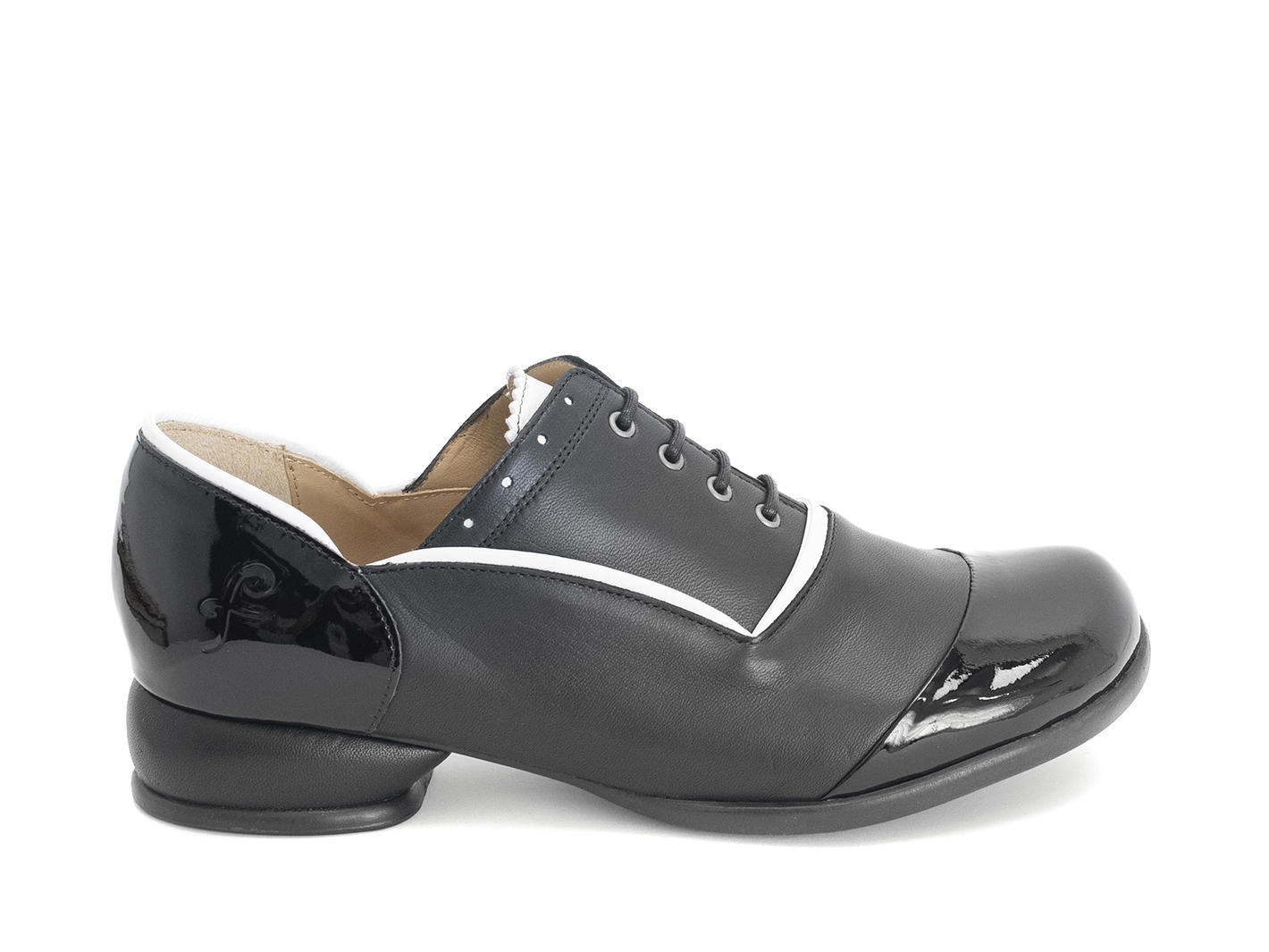 Darby Noir Chaussure lacée avec passepoil: Profile outside