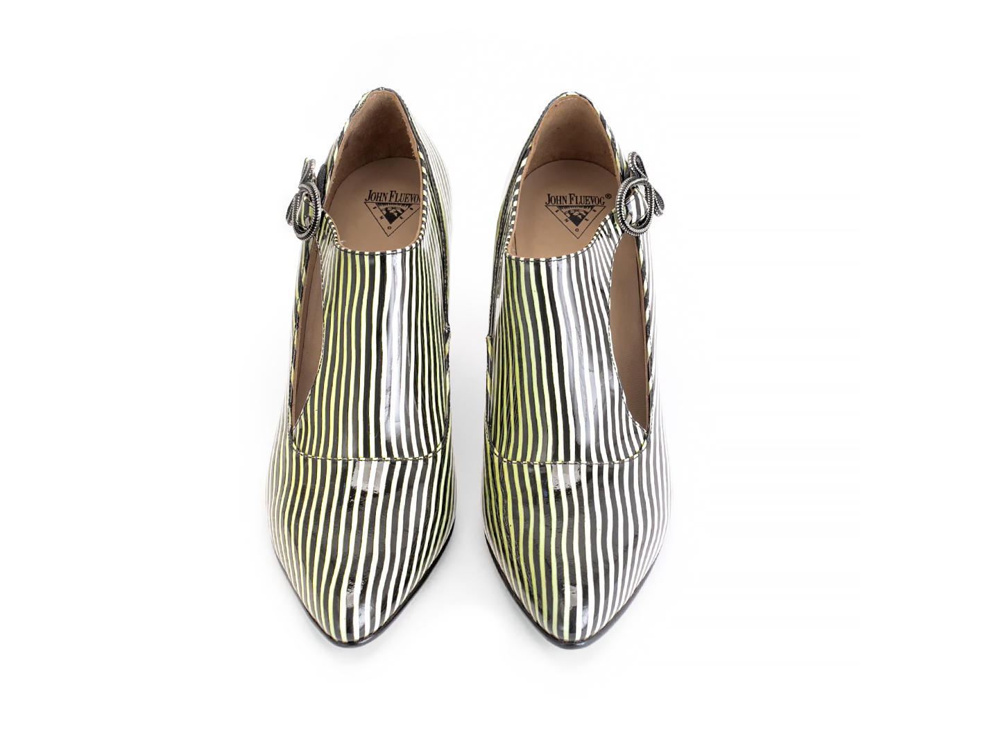 Darla Striped Buckled leather heel: Front