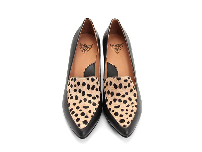 Davis Black & Cheetah Print Classy Loafer Heels