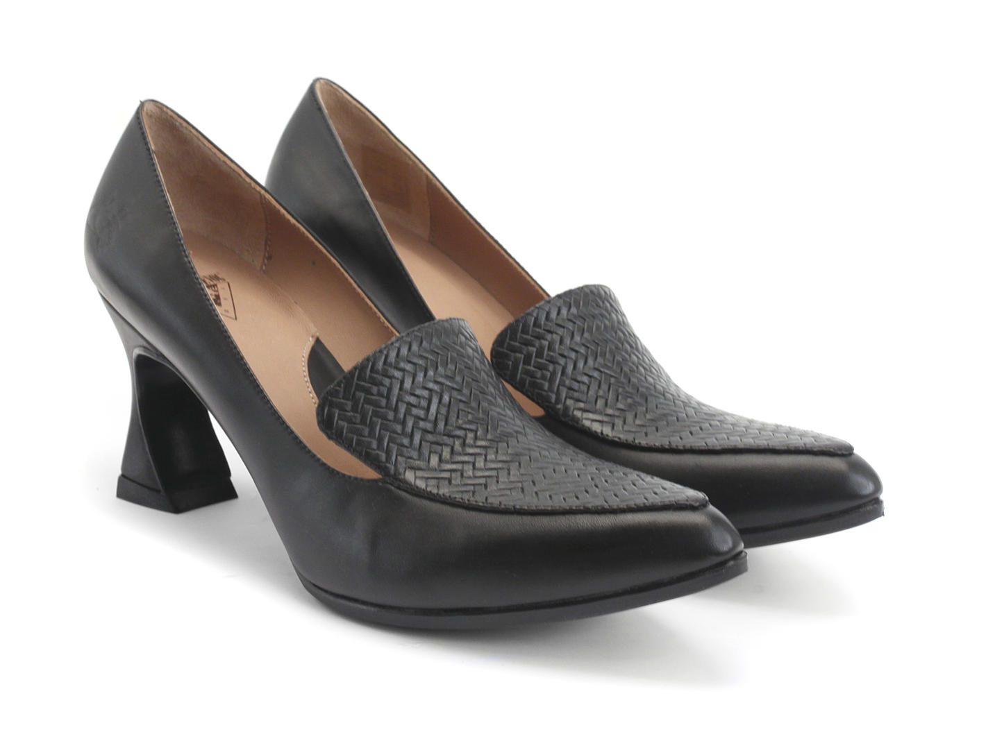 Davis Black Weave Classy Loafer Heels: Quarter view