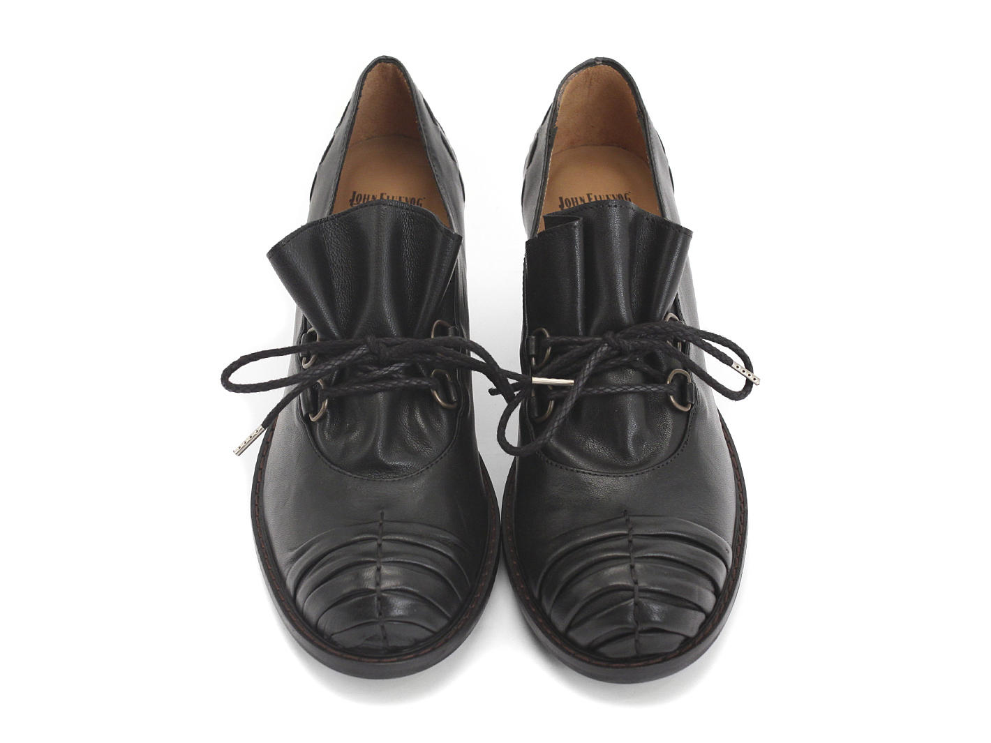 Della Black Lace-Up Ruched Toe Leather Heel