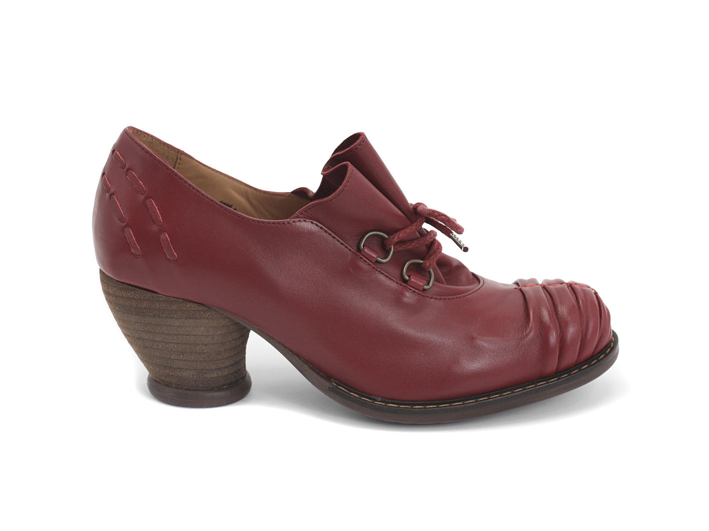 Della Red Lace-Up Ruched Toe Leather Heel