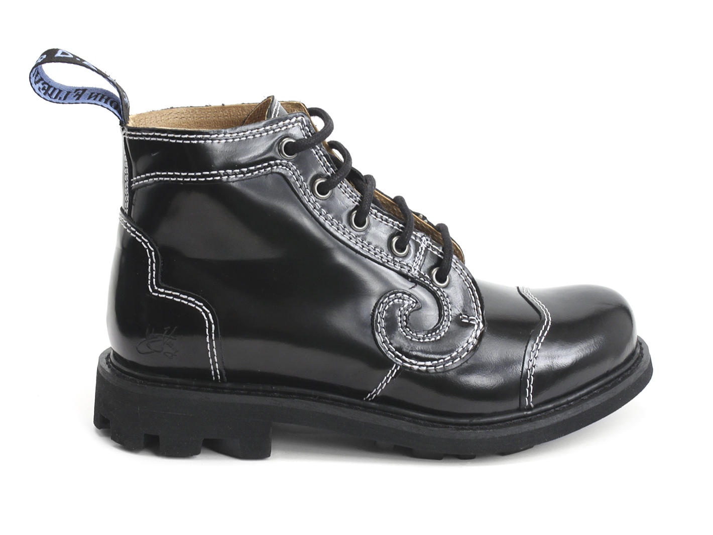 Derby Swirl (5 Eye) Black with white stitch Classic Lace-Up Derby Boot: Profile outside
