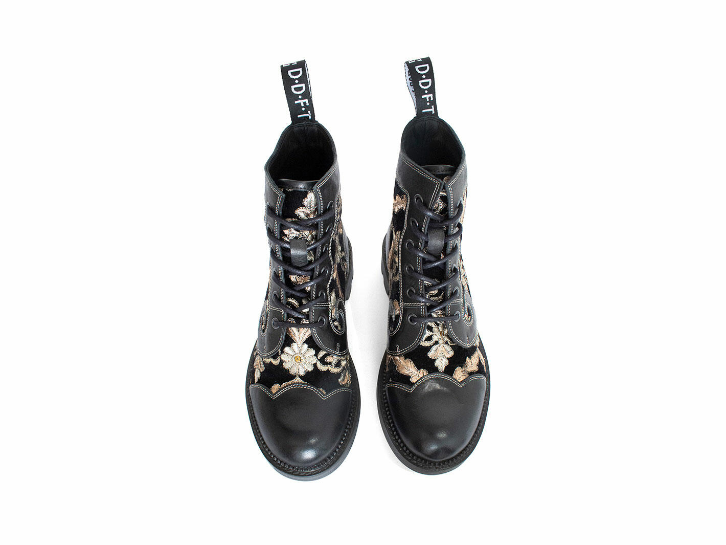 Derby Swirl (6 Eye) Black Jacquard Classic Derby Boots: Front