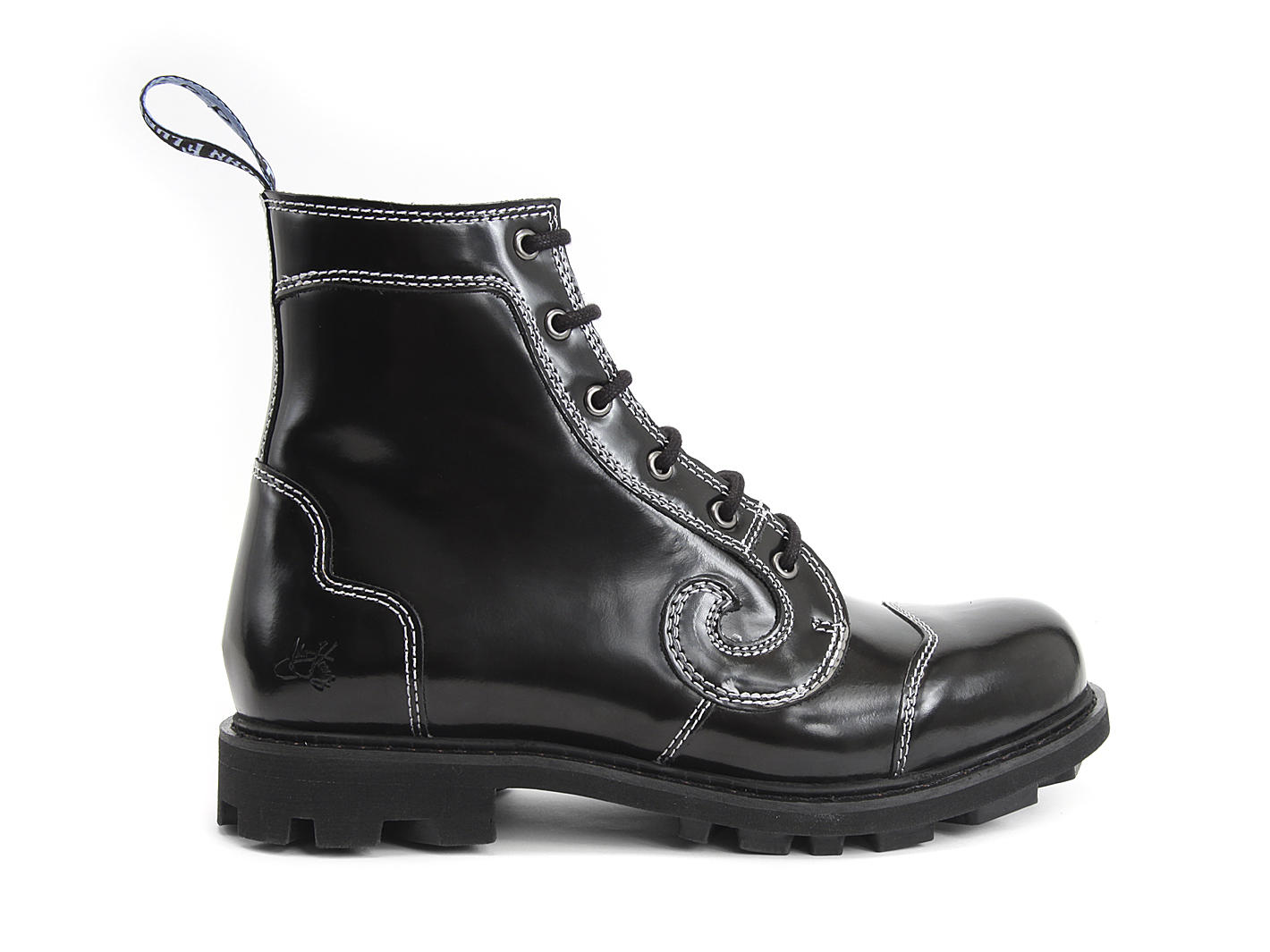 Derby Swirl (6 Eye) Black with white stitch Classic Derby Boots: Profile outside