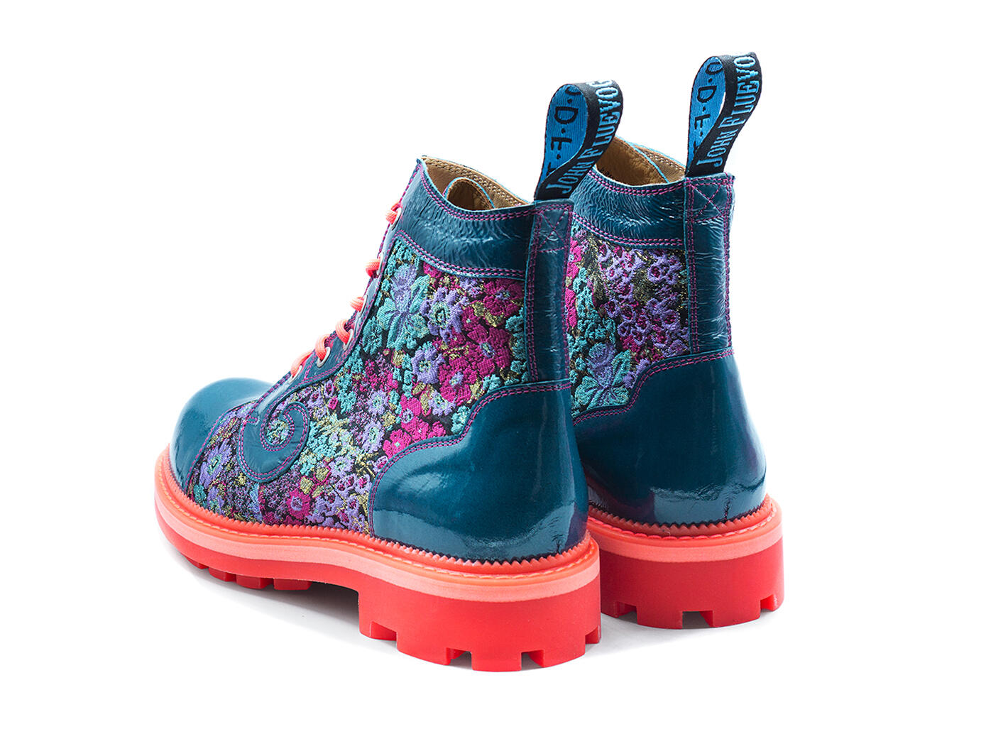 Derby Swirl (6 Eye) Blue Floral Classic Derby Boots: Back