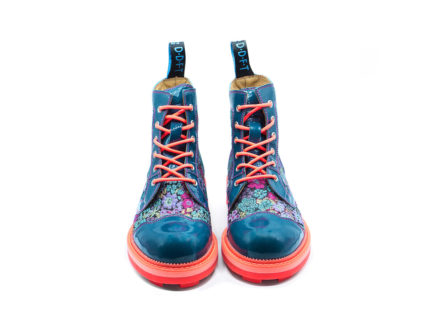 Derby Swirl (6 Eye) Blue Floral Classic Derby Boots: Front