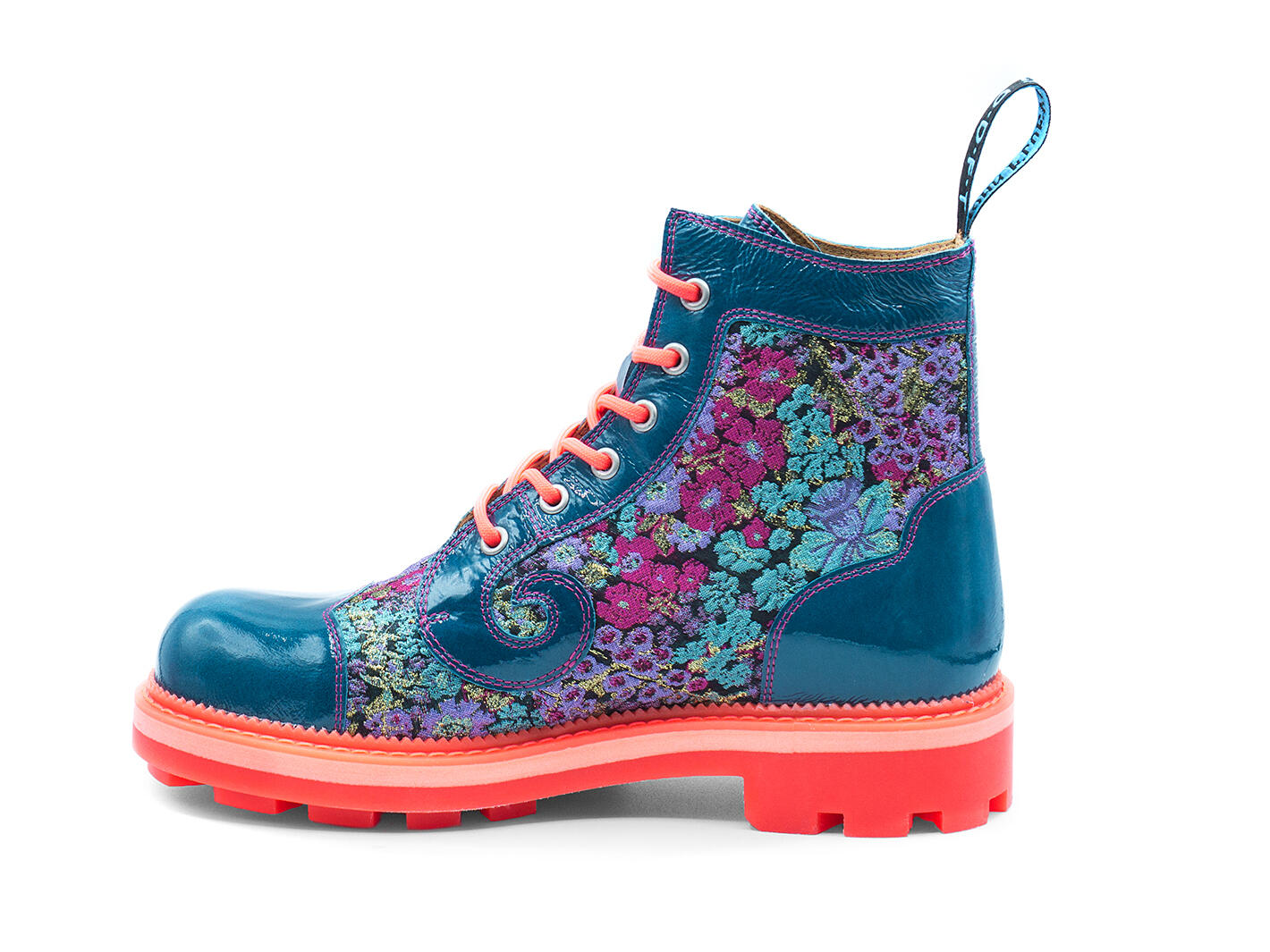 Derby Swirl (6 Eye) Blue Floral Classic Derby Boots: Profile inside