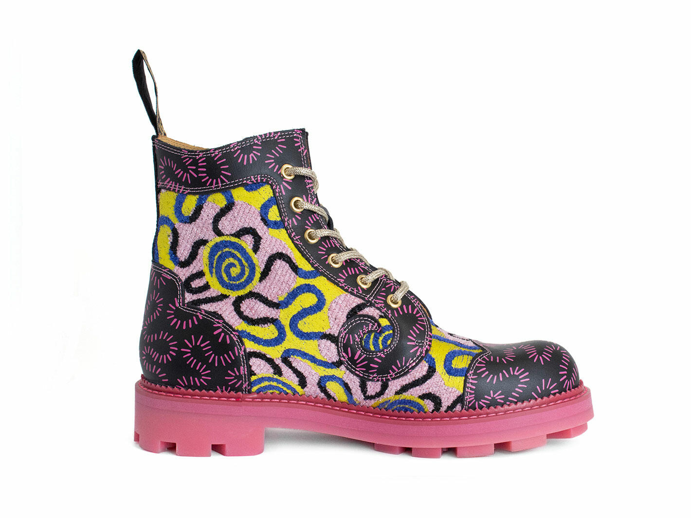 Derby Swirl (6 Eye) Pink/Yellow/Black Classic Derby Boots: Profile inside