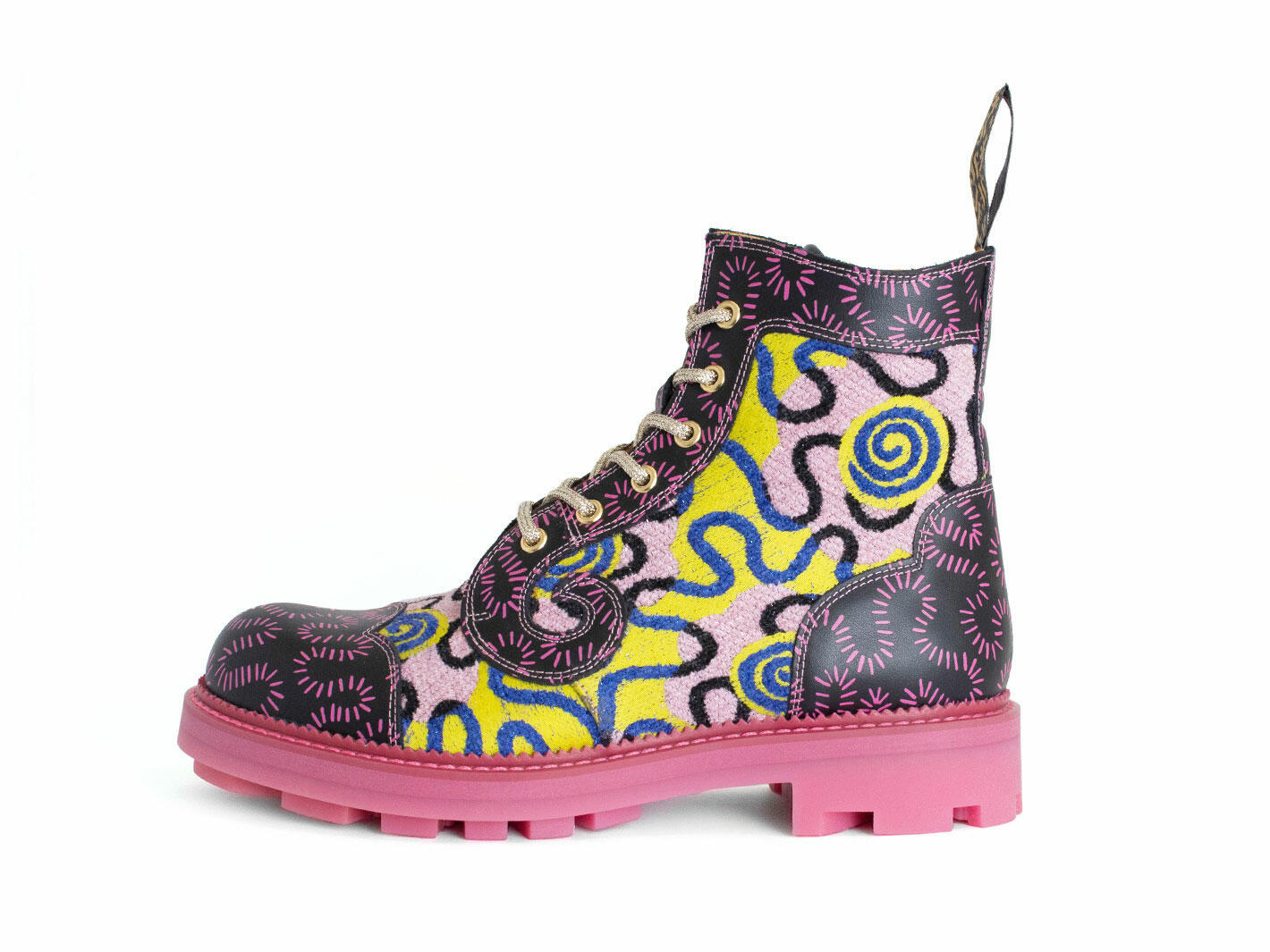Derby Swirl (6 Eye) Pink/Yellow/Black Classic Derby Boots: Profile outside