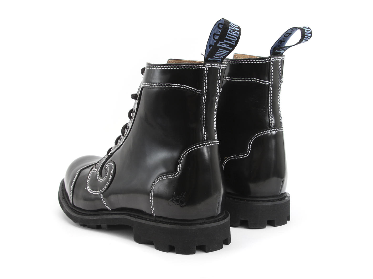 Derby Swirl (6 Oeillets) Noir avec surpiqûres blanches Classic Derby Boots: Back