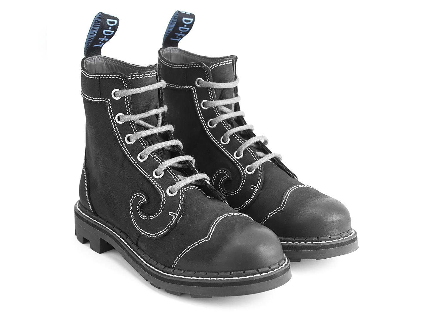 Derby Swirl (6 Oeillets) Noir Classic Derby Boots: Quarter view