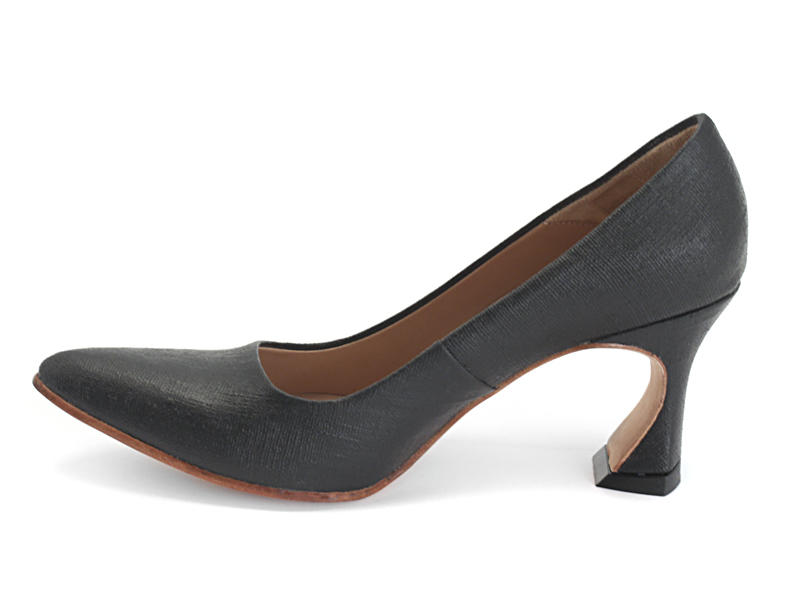 Desmond Black Canvas Angular Mid Heel Pumps: Profile inside