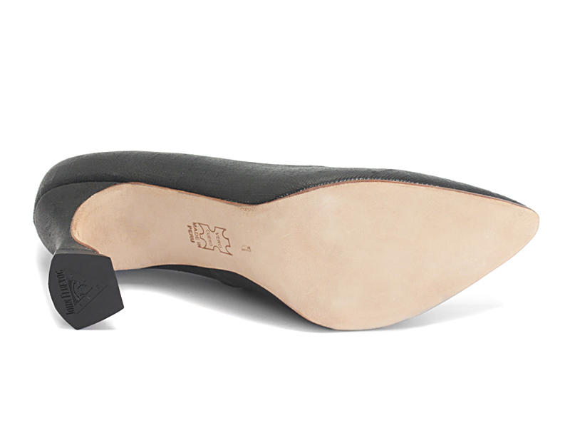 Desmond Black Canvas Angular Mid Heel Pumps: Sole