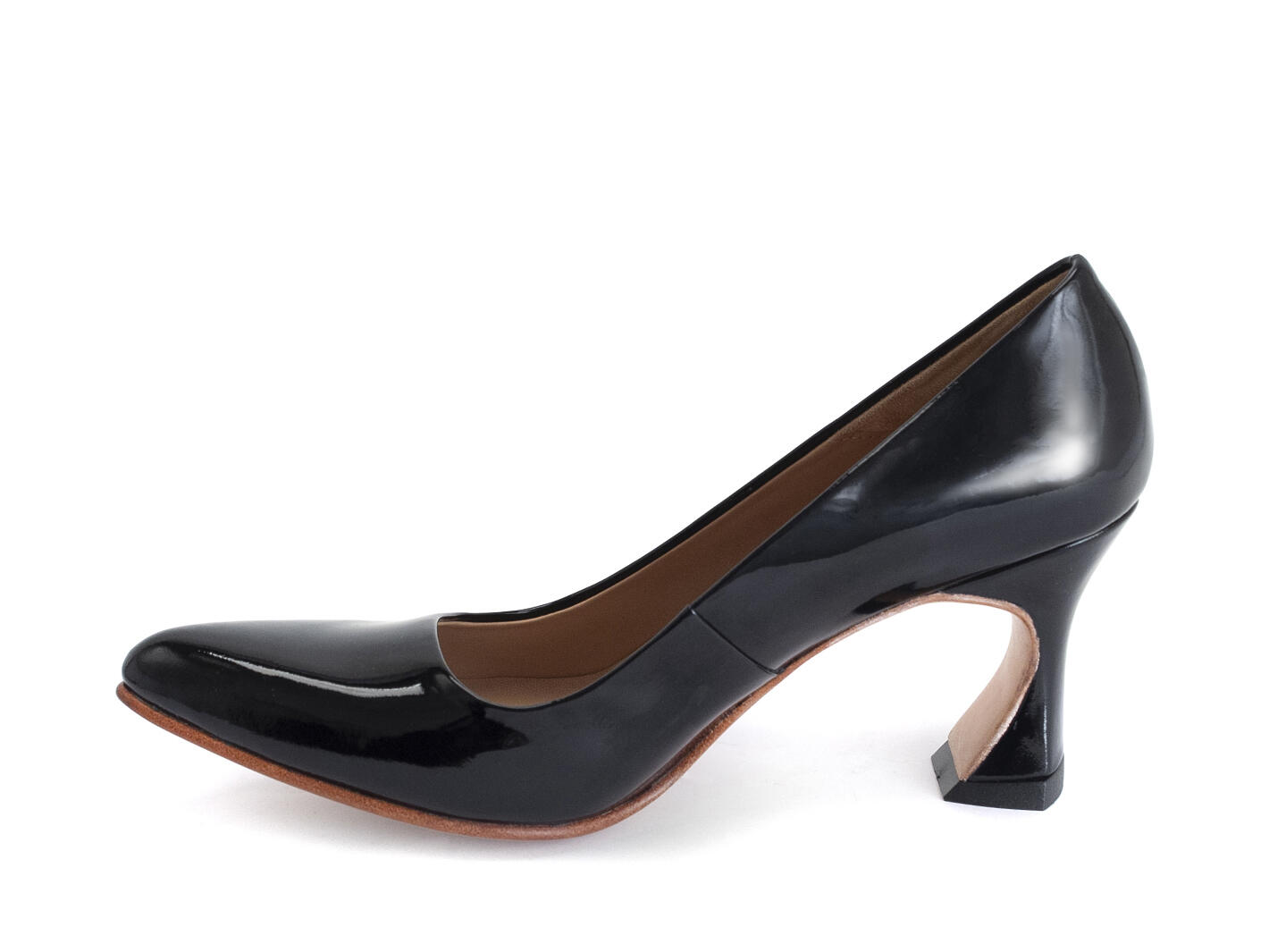 Desmond Black patent Angular Mid Heel Pumps: Profile inside